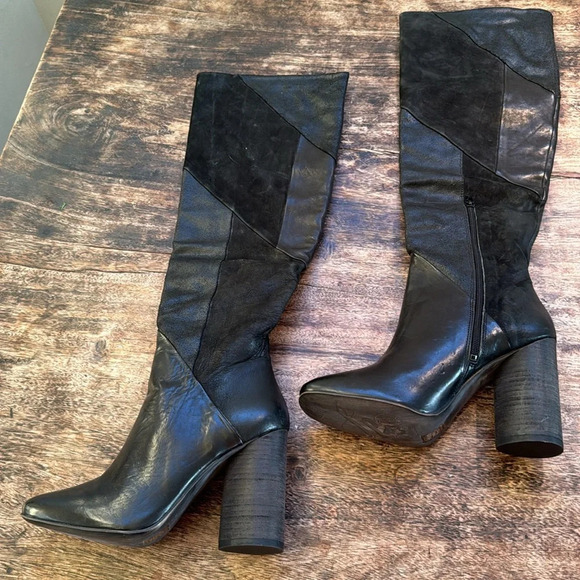 Brand new Free People Bright Lights Tall black leather patchwork heeled boots - Picture 10 of 16